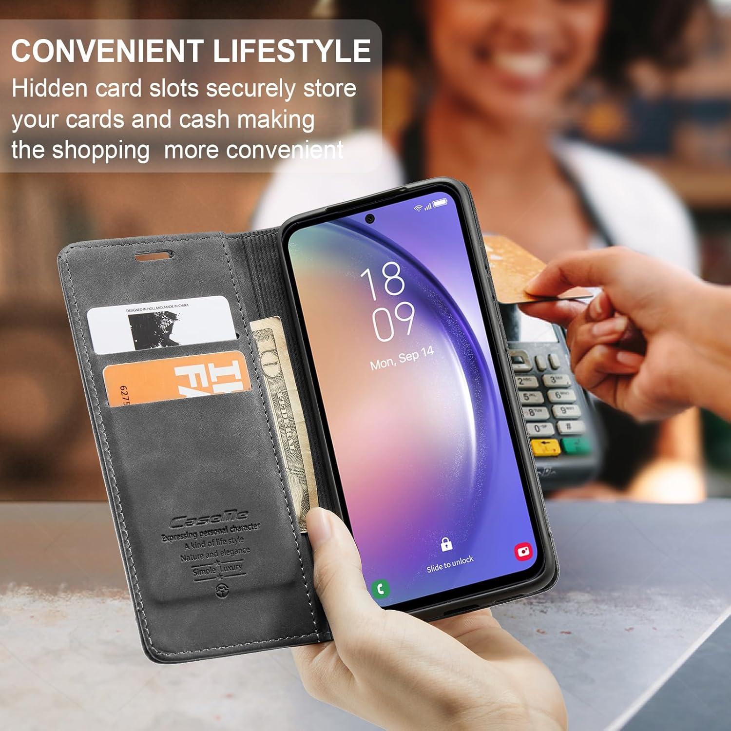 Samsung Galaxy A54 5G Handyhülle Premium Leder Klapphülle Grau