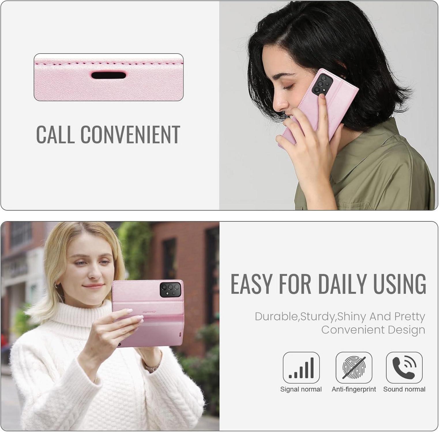 Handyhülle Samsung Galaxy A53 5G Leder Flip Case Magnet Stand Rose