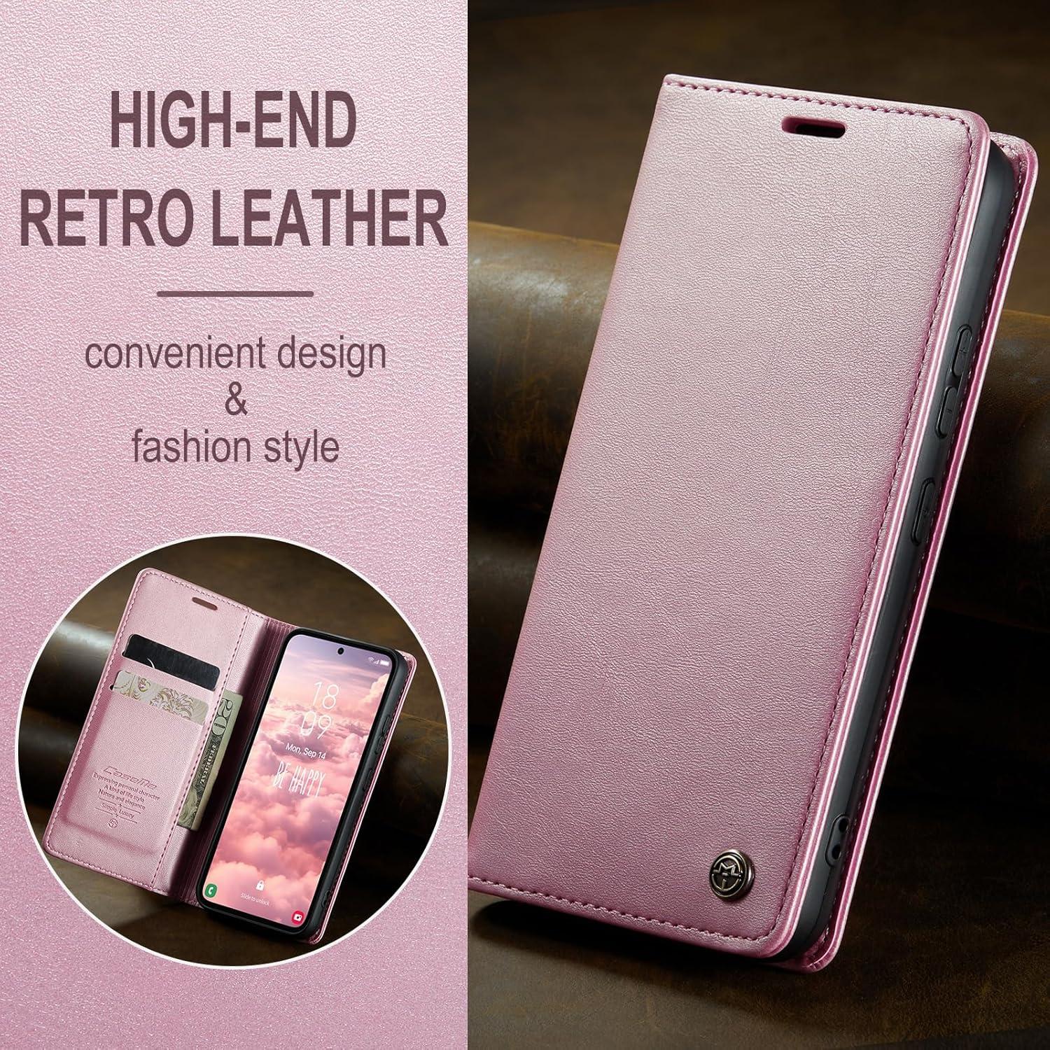 CaseMe Samsung Galaxy A53 5G Hülle Premium Leder Klappbar Flip Case - Rose Gold