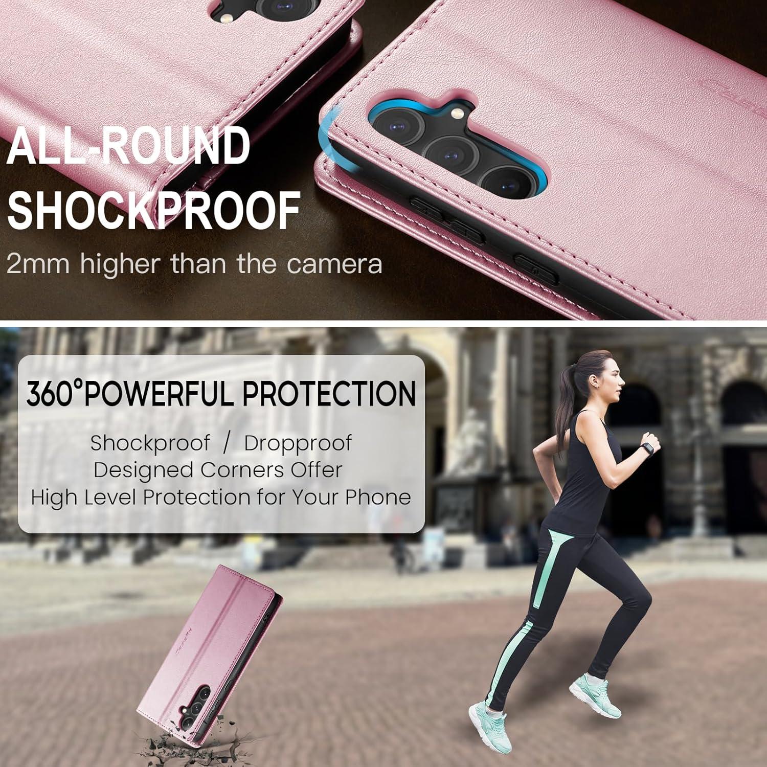 Samsung Galaxy S24 5G Handyhülle Premium Leder Flip Case Rose Gold