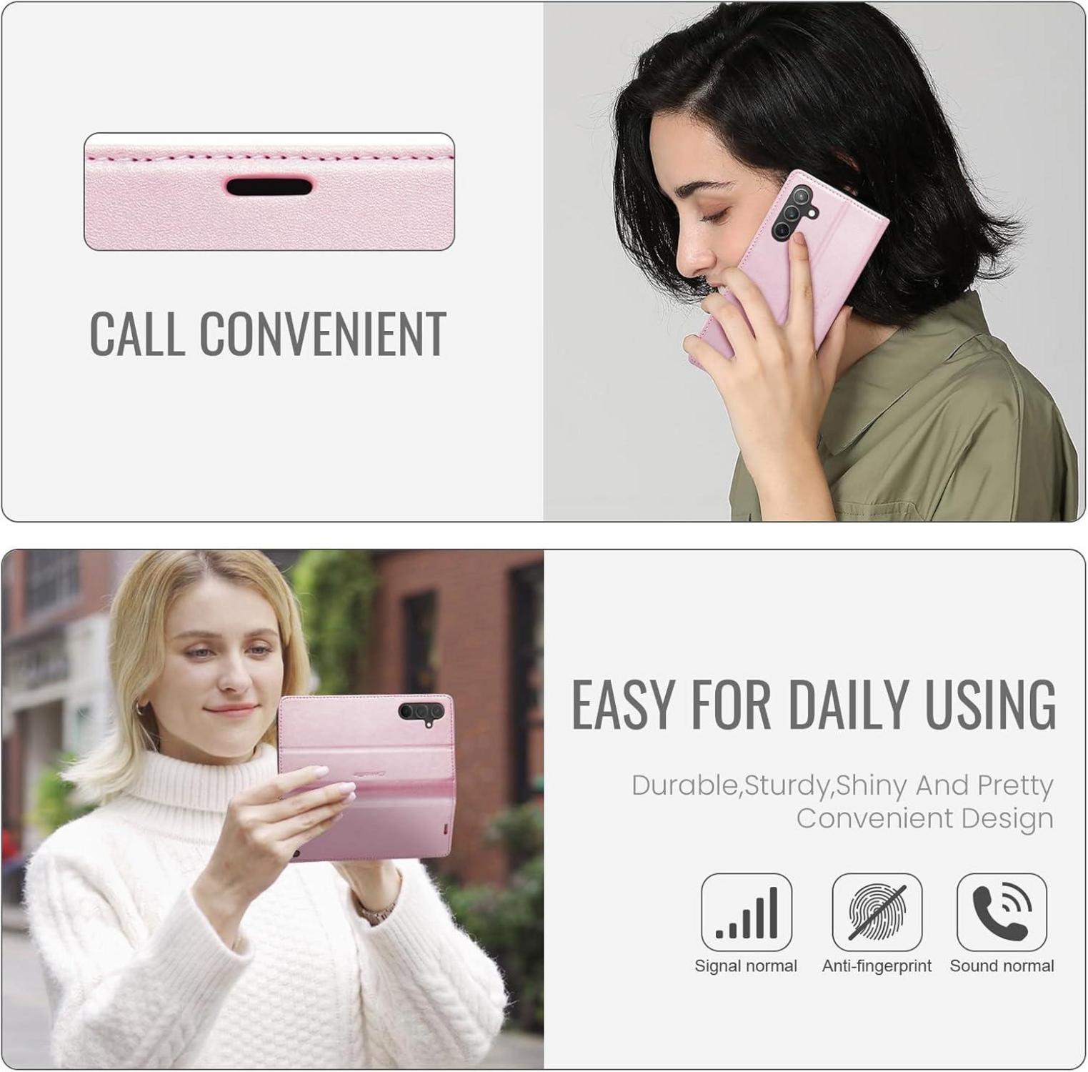 Handyhülle Samsung Galaxy S24 5G Leder Klapphülle Standfunktion Rose