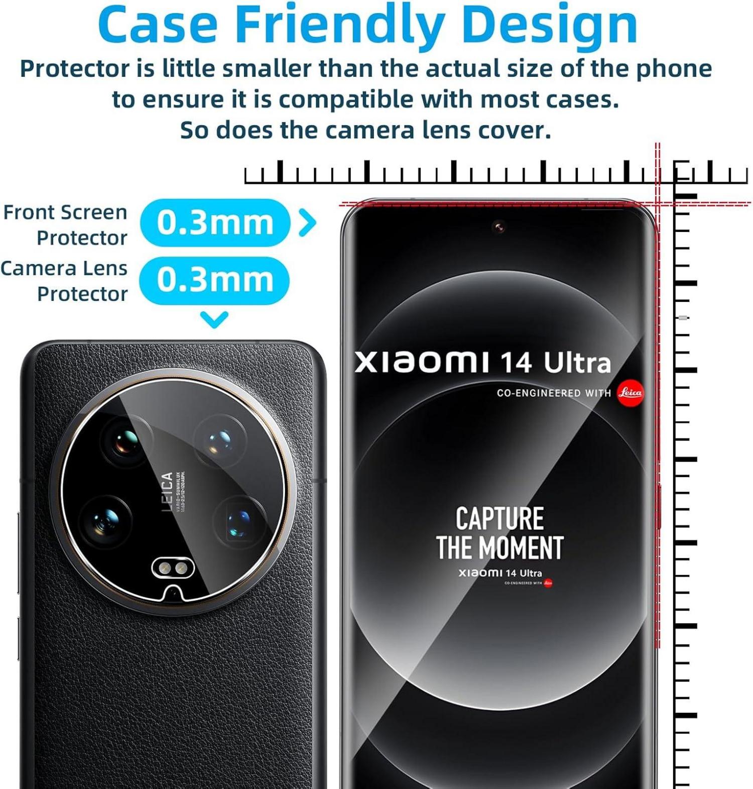 QULLOO Schutzfolie für Xiaomi mi 14 Ultra + Kameraschutz, (2+2) Panzerglas 9H Displayschutzfolie