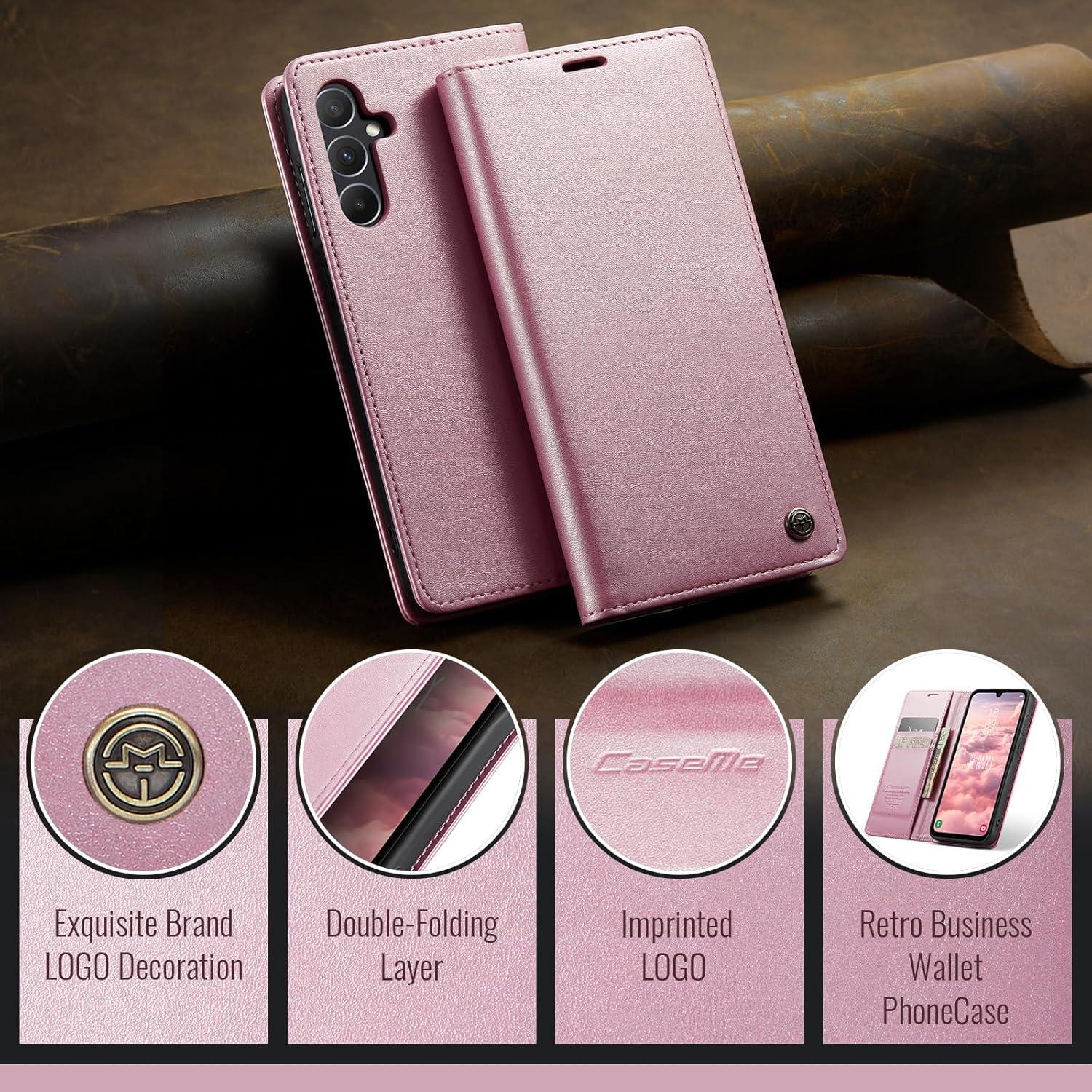 Handyhülle Samsung Galaxy A55 5G Premium Leder Klapphülle Magnet Stand - Rose