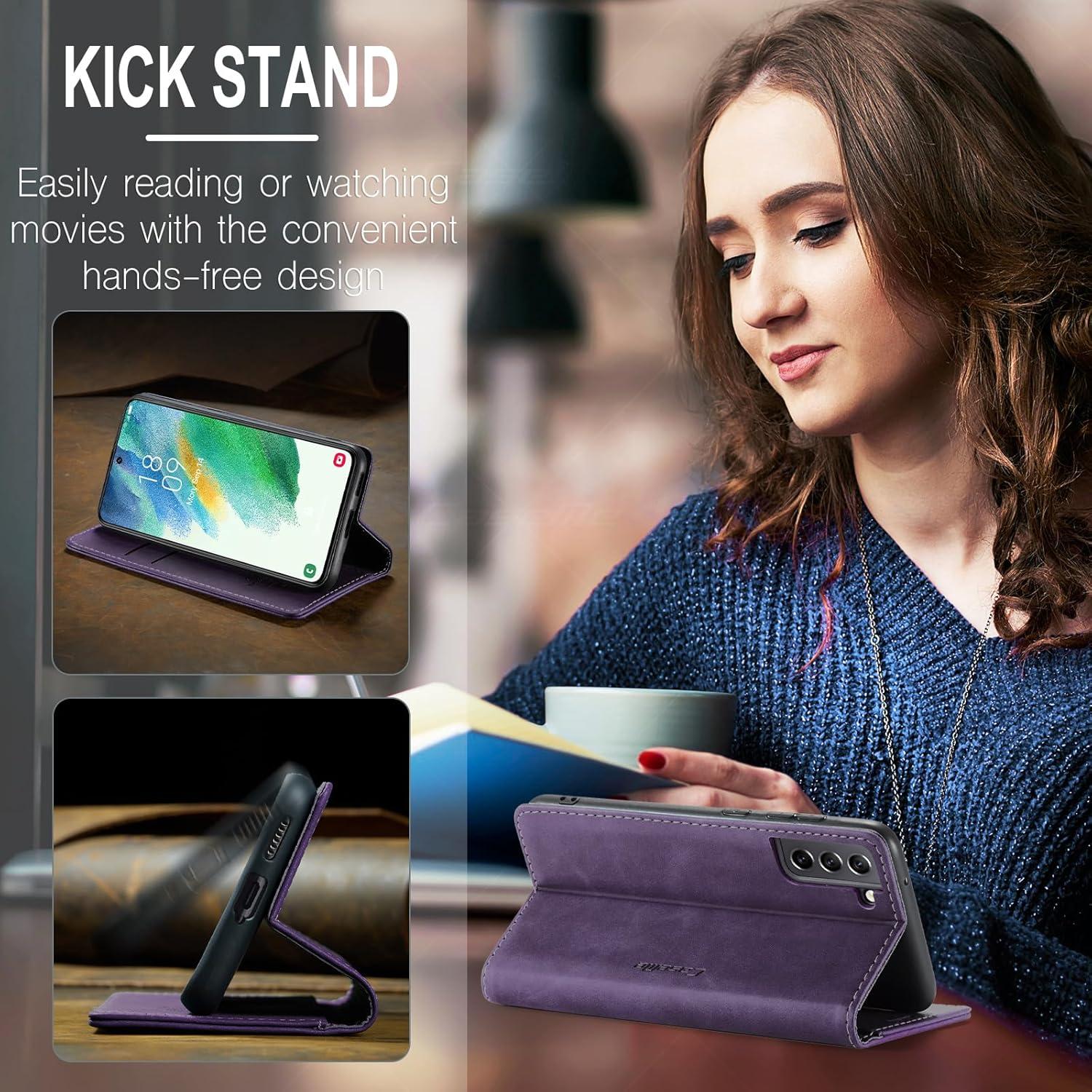 Samsung Galaxy S21 FE Handyhülle Lila 360° Schutz Standfunktion Brieftasche