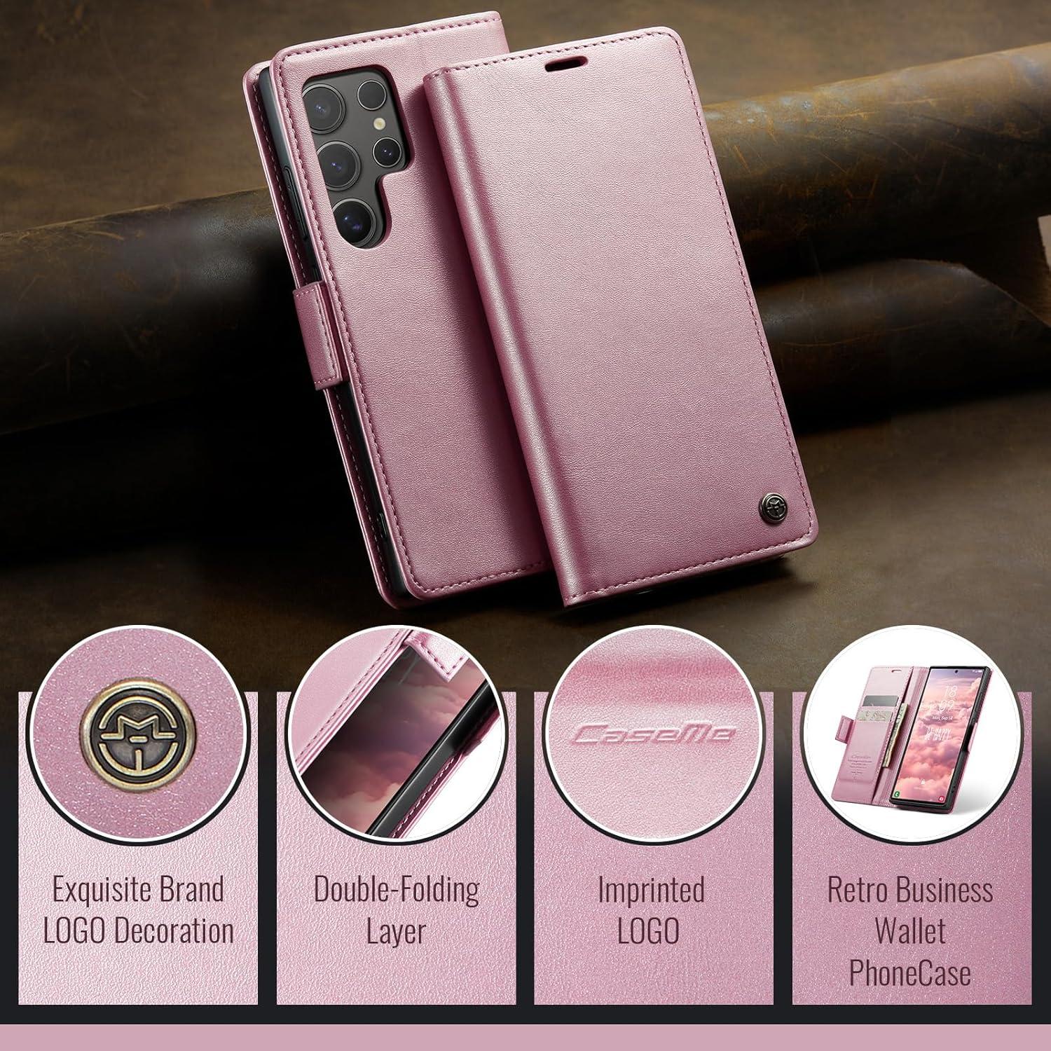 Schutzhülle Samsung Galaxy S24 Ultra 5G Leder Tasche Flip Case Rose Gold