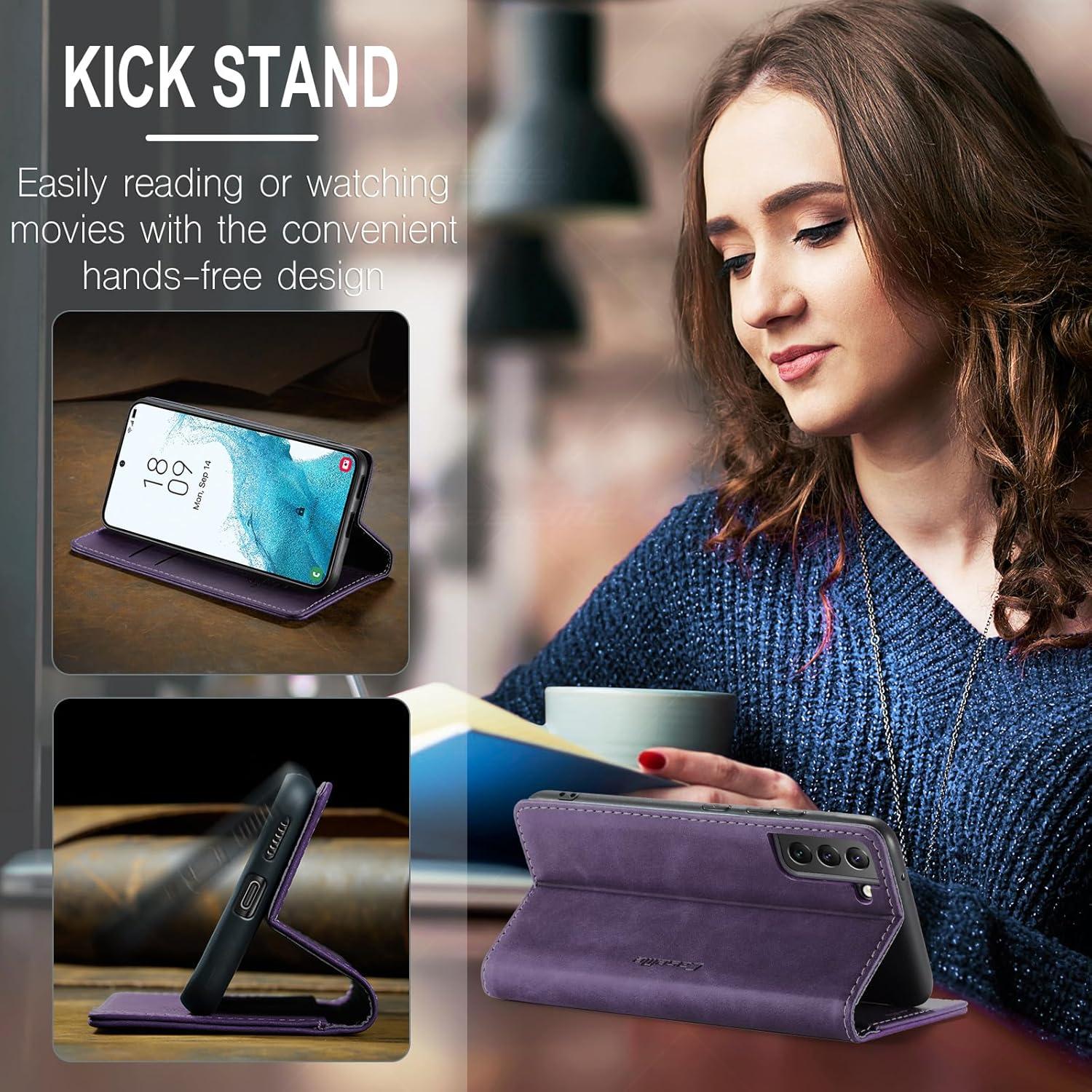 CaseMe Samsung Galaxy S22 5G Hülle Leder Flip Case Standfunktion - Lila