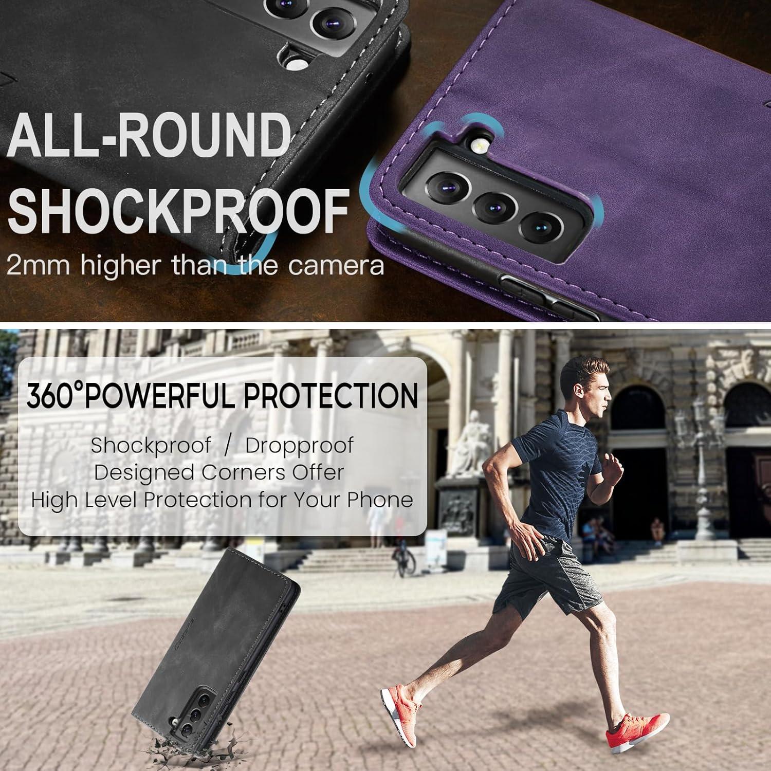 CaseMe Samsung Galaxy S22 5G Hülle Leder Klappbar Flip Cover Grau