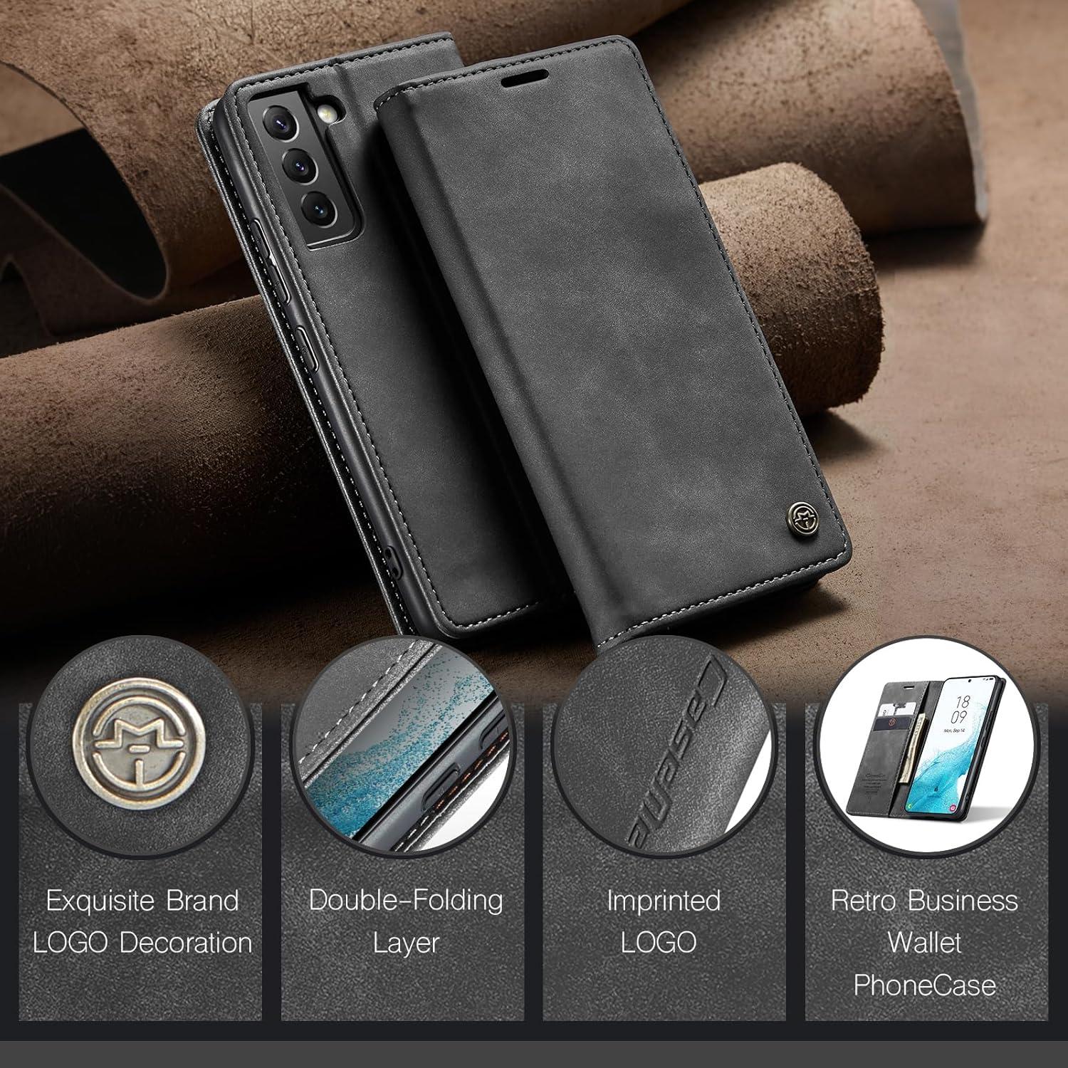 CaseMe Samsung Galaxy S22 5G Hülle Leder Klappbar Flip Cover Grau