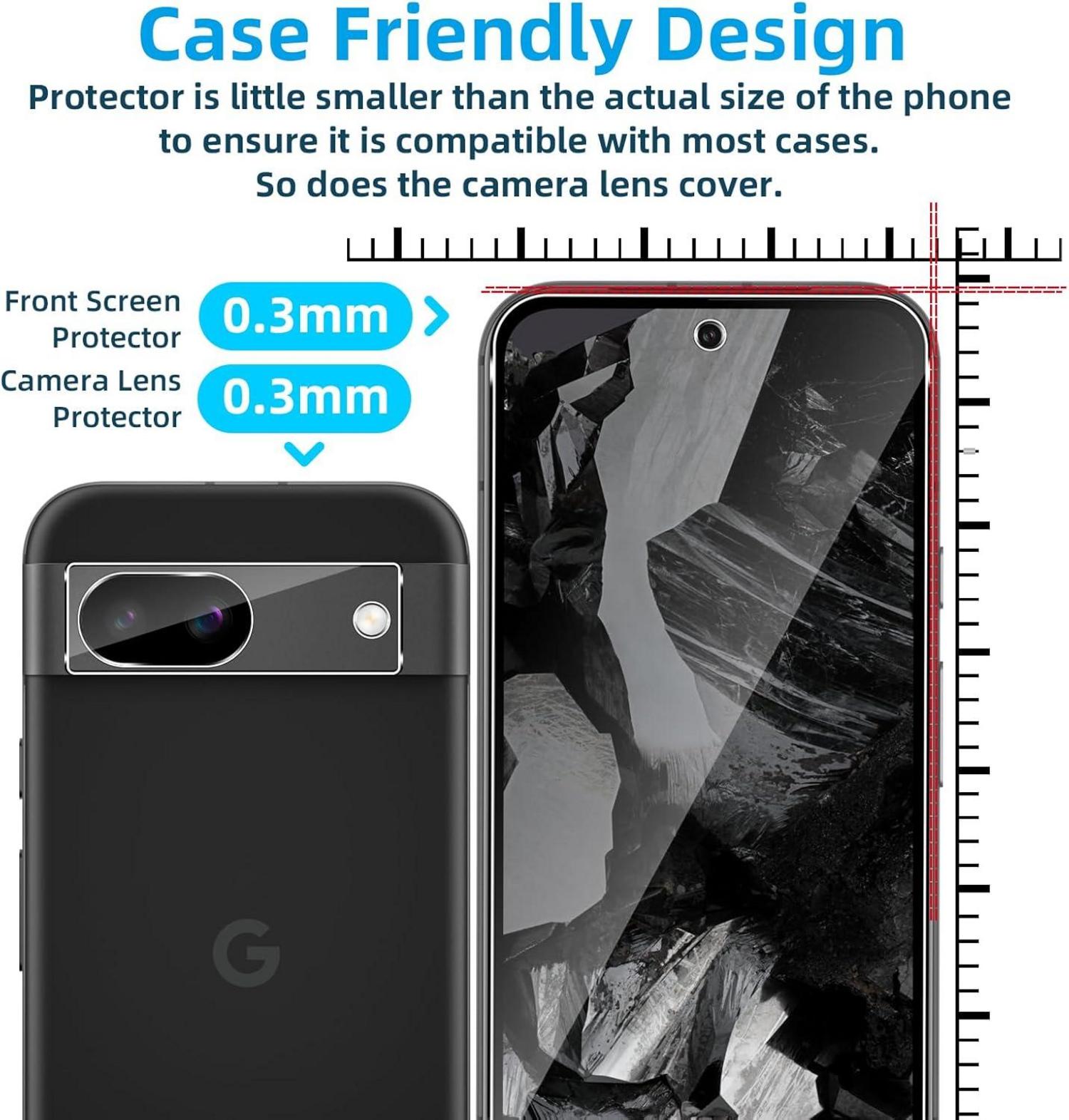 Panzerfolie für Google Pixel 8A, 2+2 Schutzglas + Kameraschutz Transparent