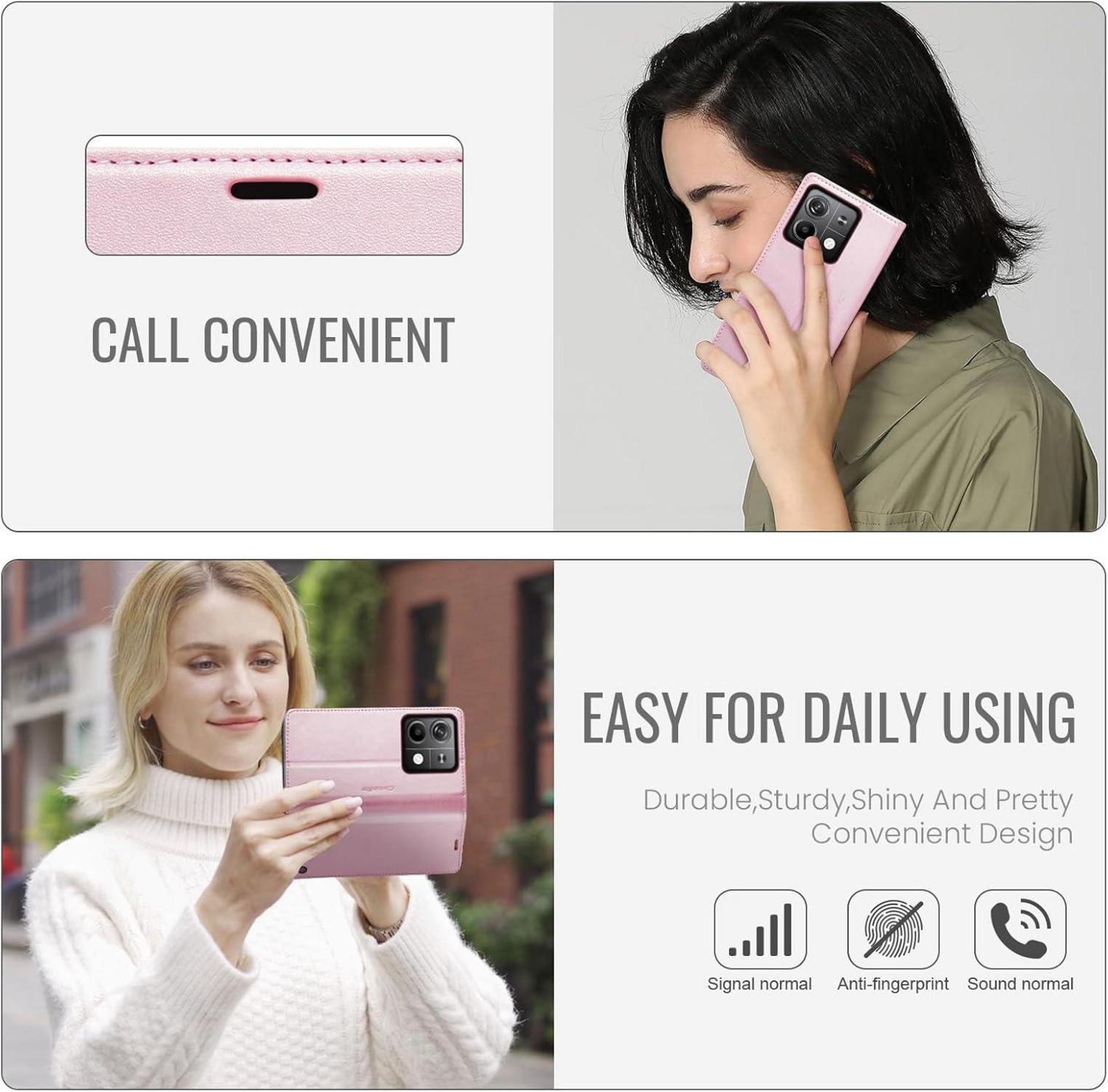 Handyhülle Xiaomi Redmi Note 13 5G Premium Leder Schutzhülle Rose Gold