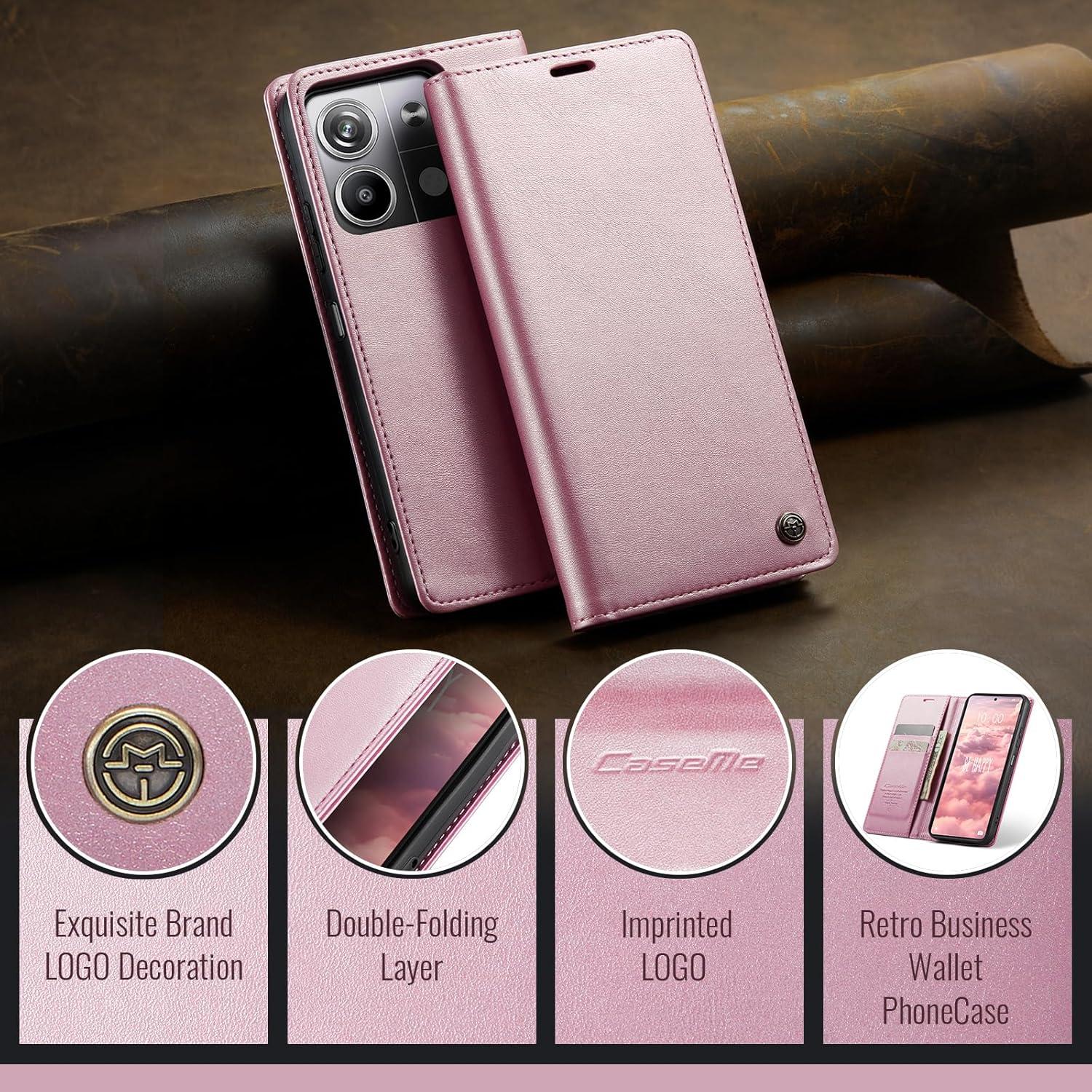 Handyhülle Xiaomi Redmi Note 13 5G Leder Tasche Flip Case Rose Gold