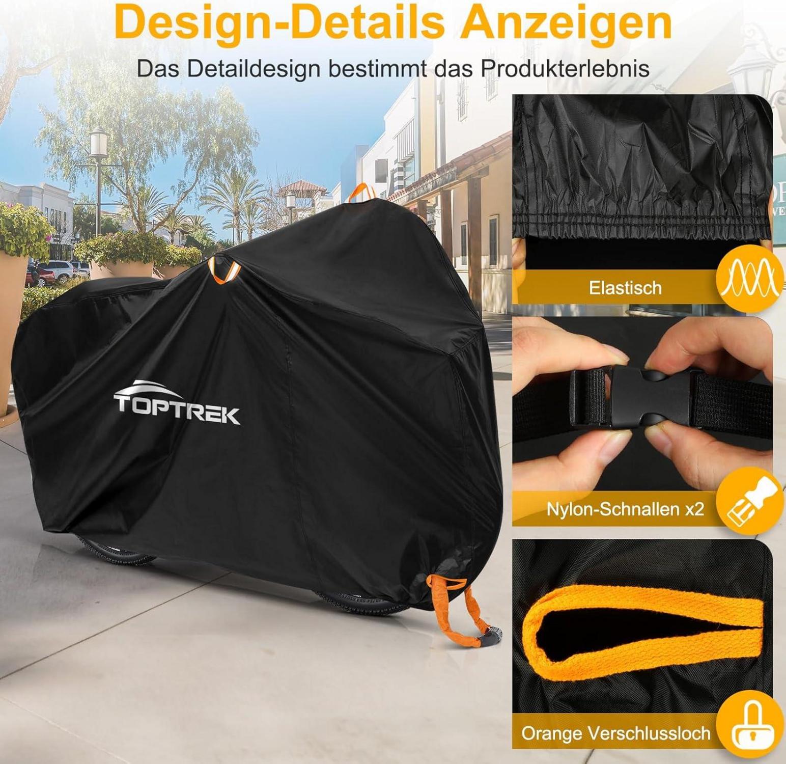 Toptrek Fahrradabdeckung 210x110x95cm wasserdicht Oxford-Gewebe mit Schlossösen