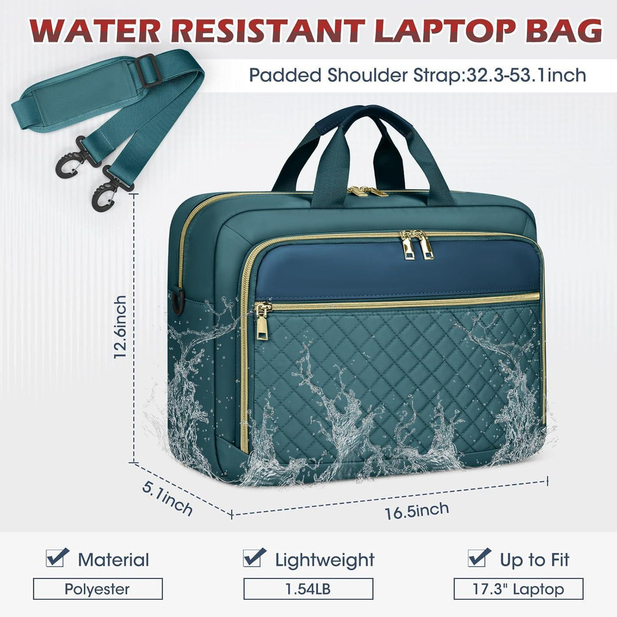 Laptoptasche 17,3 Zoll Damen, wasserdicht, Business, Grün