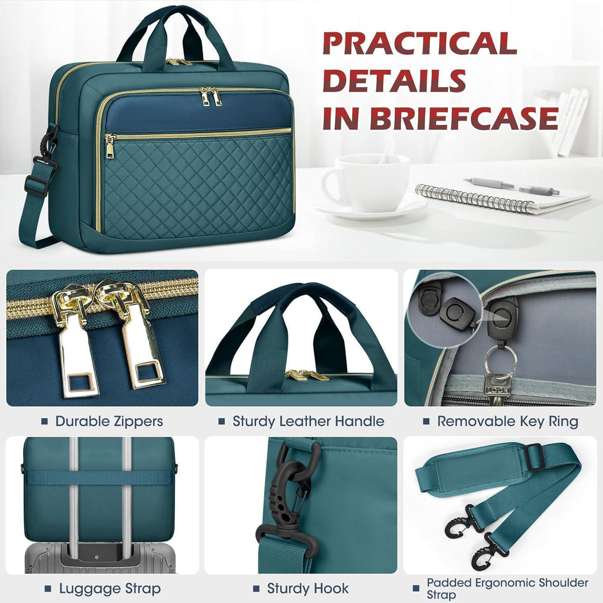 Laptoptasche 17,3 Zoll Damen, wasserdicht, Business, Grün