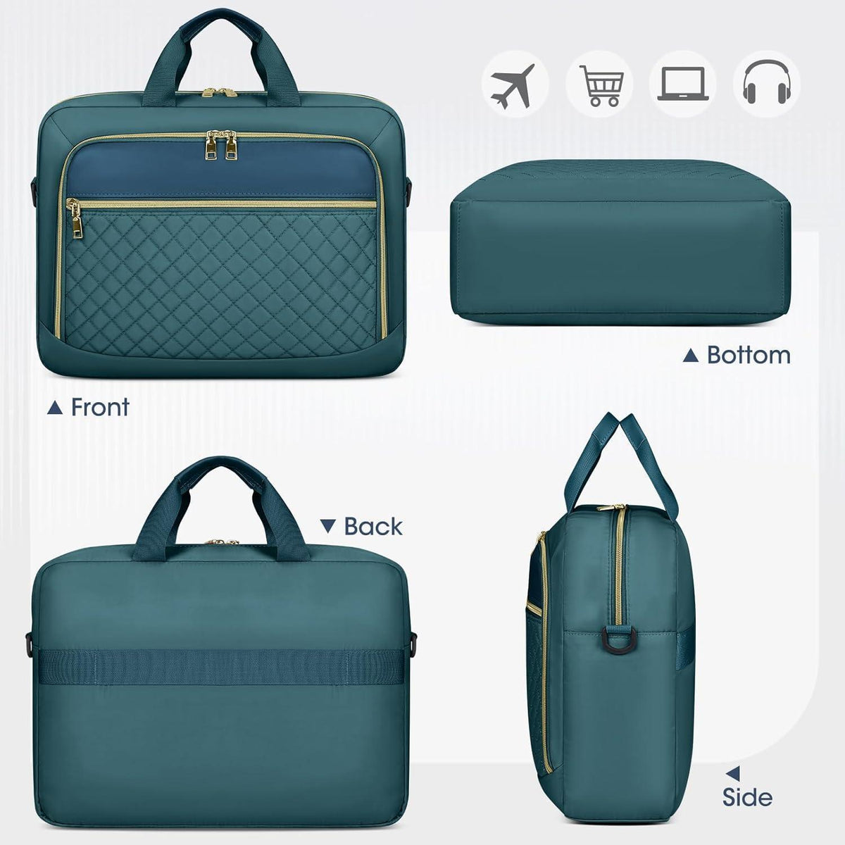 Laptoptasche 17,3 Zoll Damen, wasserdicht, Business, Grün