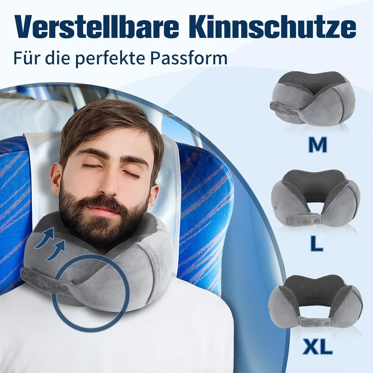 Reisekissen Memory Foam Nackenkissen Flugzeug Verstellbar Grau