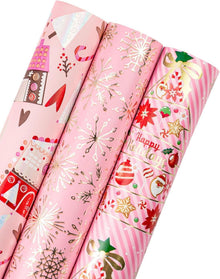Weihnachtsgeschenkpapierrolle 3 Rollen 43,2 cm x 3 m - Rosa Design mit
