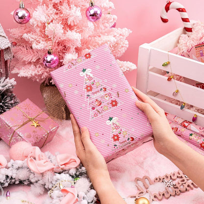 RUSPEPA Weihnachtsgeschenkpapier Mini-Rolle 3er Set 43,2 cm x 3 m rosa