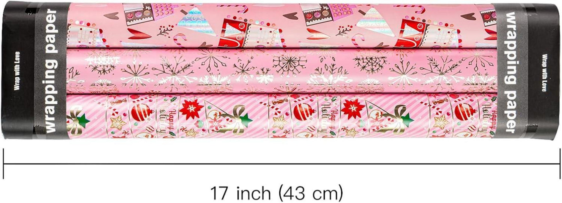 Weihnachts-Geschenkpapierrolle Mini-Rolle 3 Rollen 43,2 cm x 3 m rosa