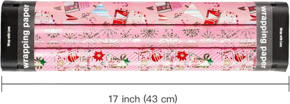 Weihnachts-Geschenkpapierrolle Mini-Rolle 3 Rollen 43,2 cm x 3 m rosa