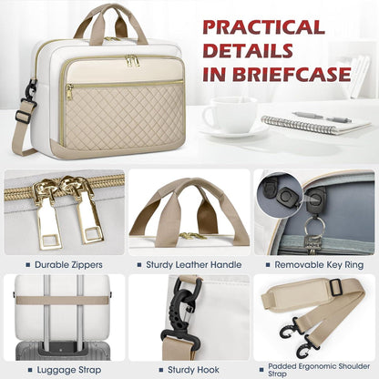 Laptoptasche 17,3 Zoll Damen Aktentasche Business Notebook Tasche Beige