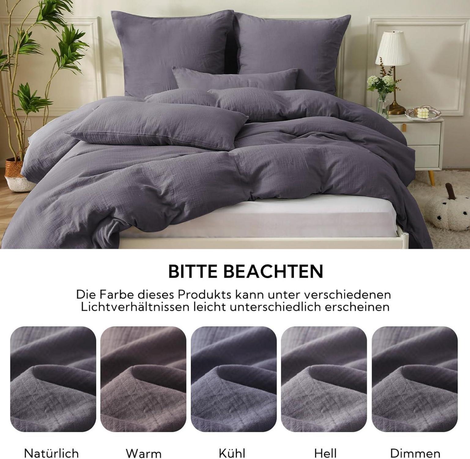Doppelte Musselin Bettwäsche 220x240 Baumwolle, 3tlg. Bettbezug 2