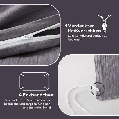 SOULFUL Doppelte Musselin Bettwäsche 200x200 Dunkelviolett 3tlg. 100% Baumwolle