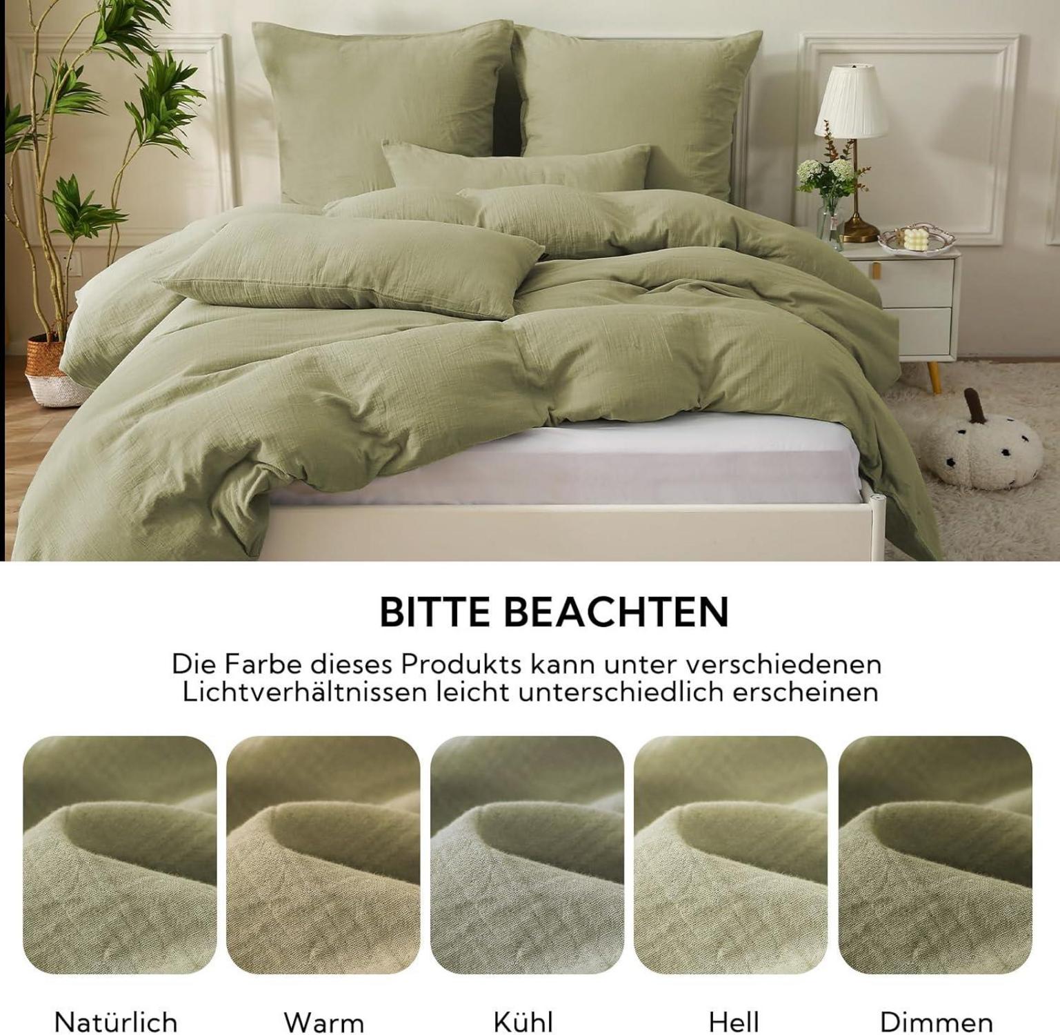 Doppelte Musselin Bettwäsche 135x200 Baumwolle 1er Set Jaspis-Grün