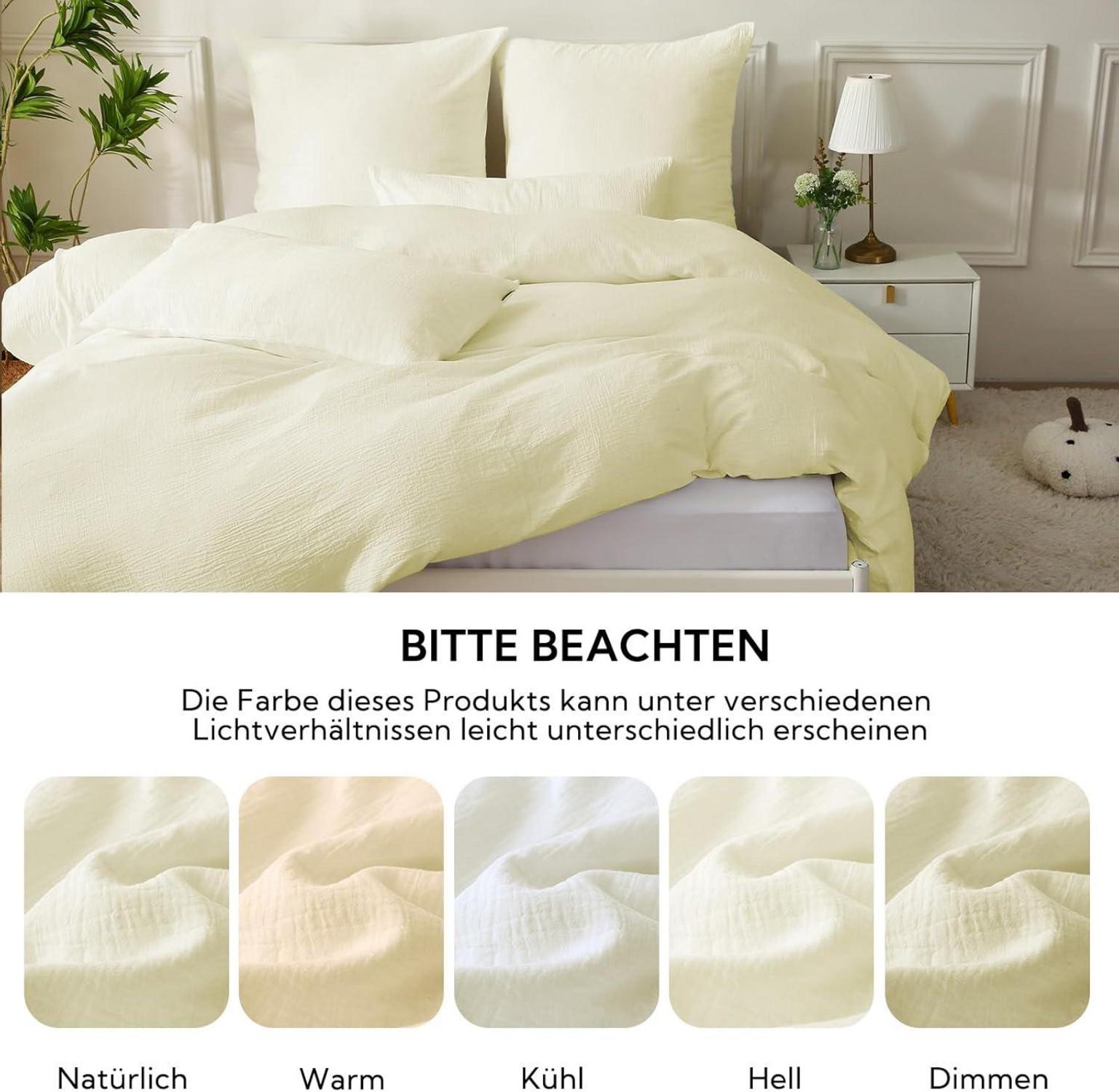 Doppelte Musselin Bettwäsche 135x200 Baumwolle ÖKO-TEX Cremegelb