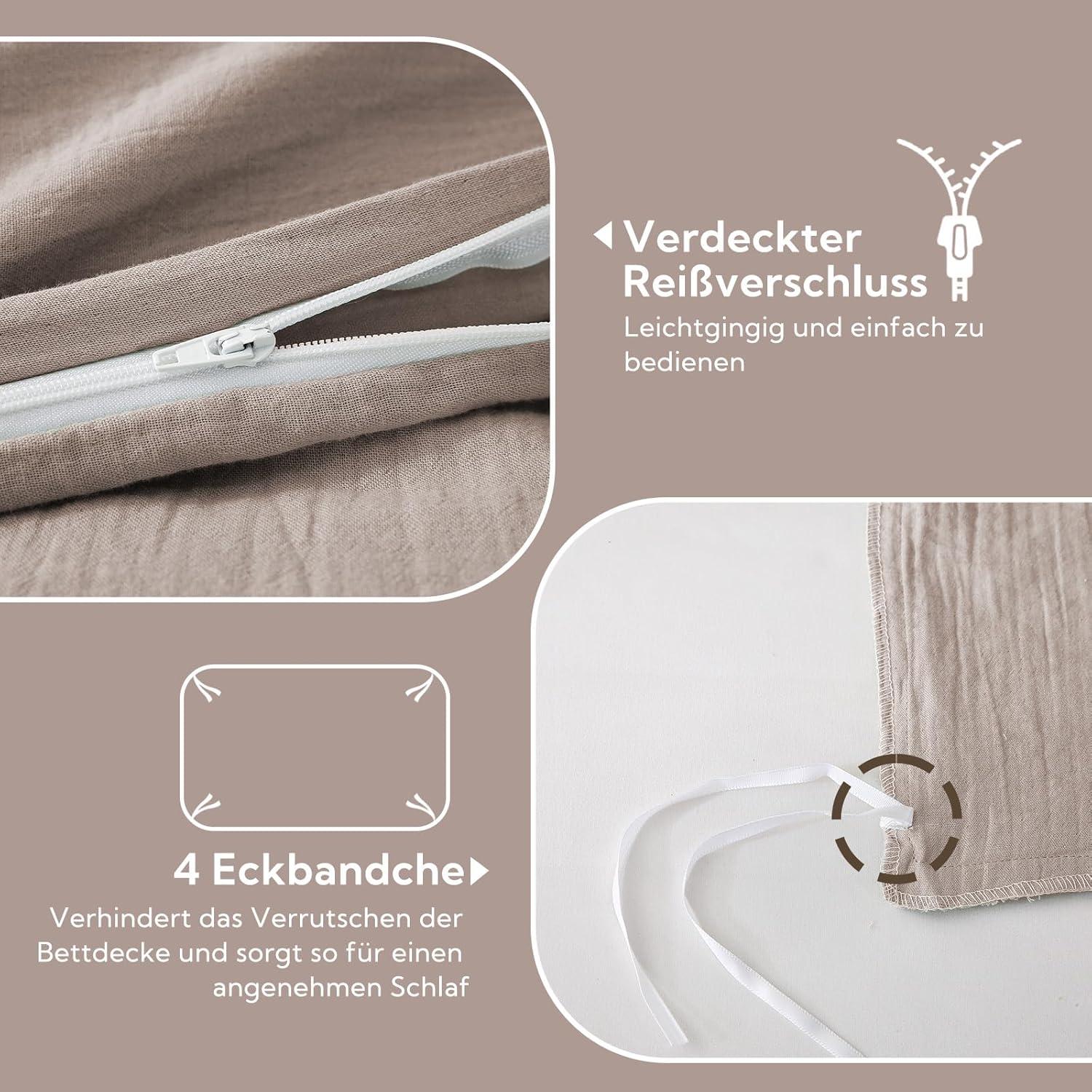 SOULFUL Doppelte Musselin Bettwäsche 200x200 Baumwolle Champagner Rosa