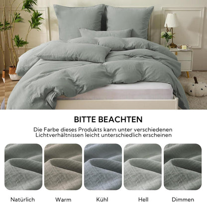 Doppelte Musselin Bettwäsche 200x200 Baumwolle ÖKO-TEX Hellgrau