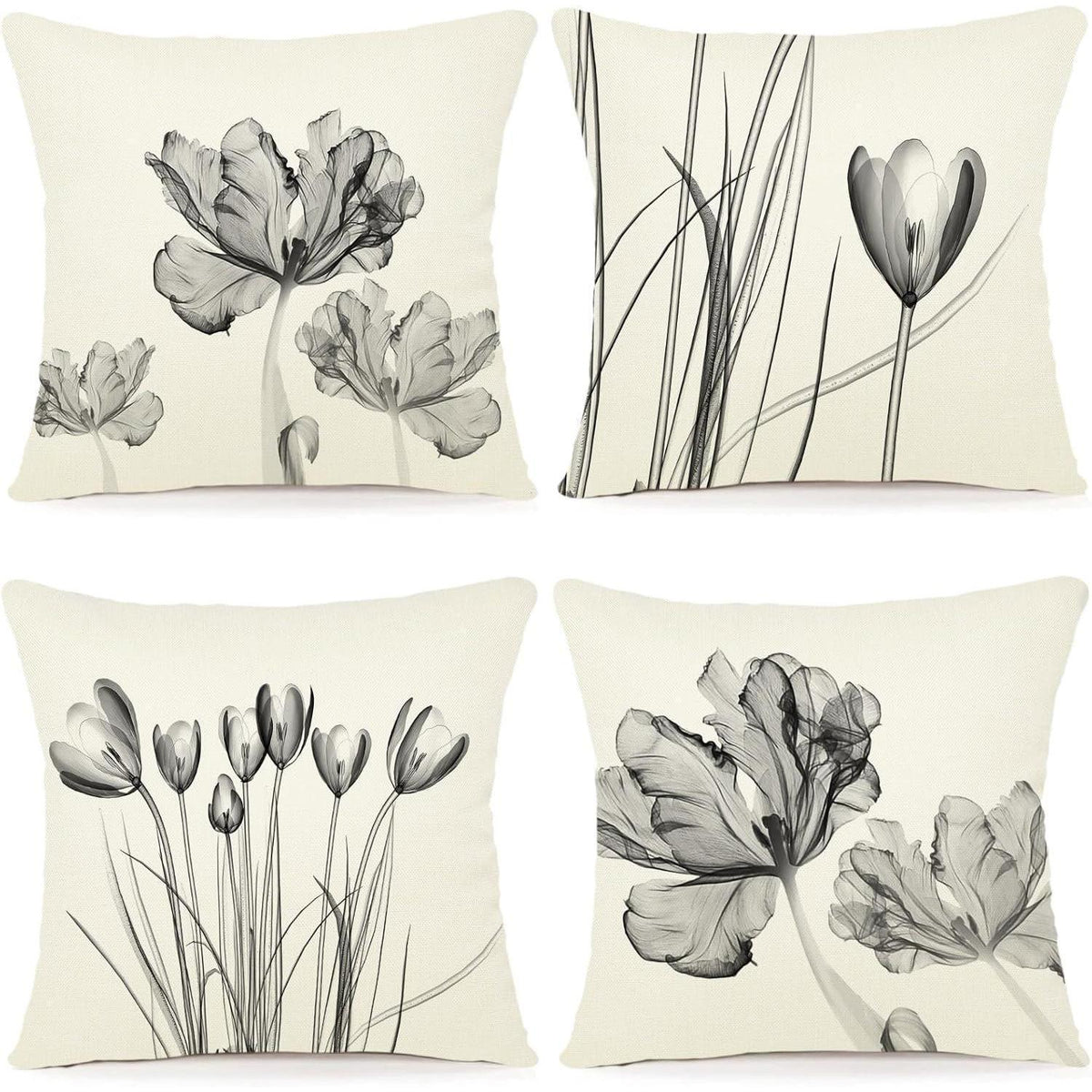 Blumen Kissenbezug 50x50 - 4er Set Leinen Outdoor Deko