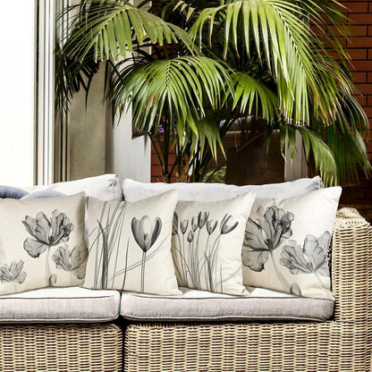 Blumen Kissenbezug 50x50 - 4er Set Leinen Outdoor Deko