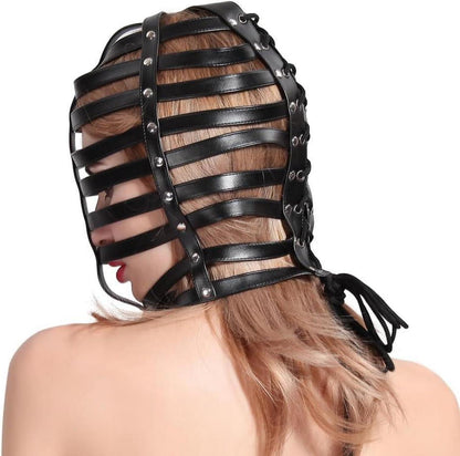 Verstellbare BDSM Bondage Maske Ledermaske Fetisch SM Cosplay