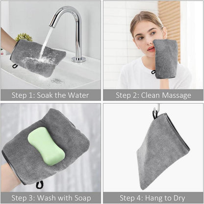 8er Set Mikrofaser Waschhandschuhe 20x15cm - Weiche Make-up Entferner Handschuhe