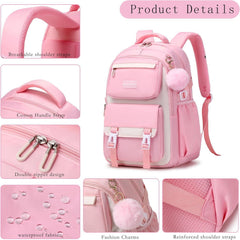 Schulrucksack Mädchen Teenager 30L Wasserdicht Multi-Tasche - Rosa