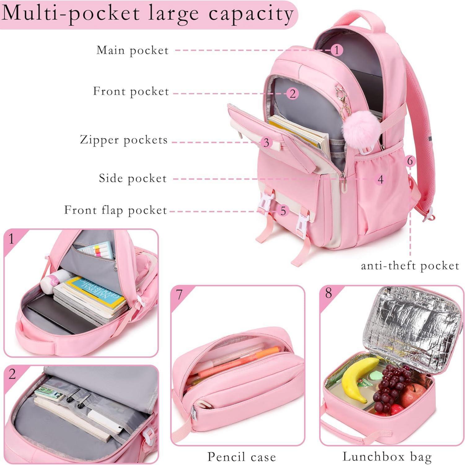 Makukke Schulrucksack Mädchen Teenager Rucksack Schule 30L Rosa