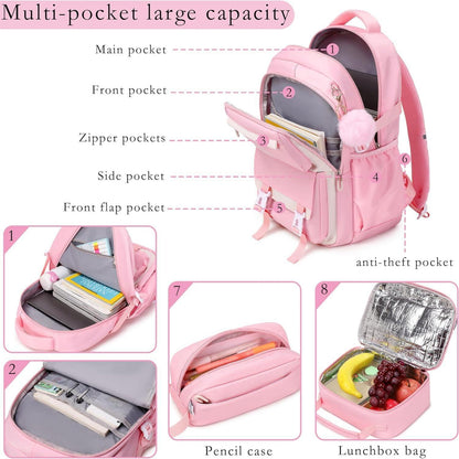 Makukke Schulrucksack Mädchen Teenager Rucksack Schule 30L Rosa