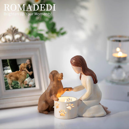 Romadedi Hunde Gedenk Engel Kerzenständer LED Trauerkerze