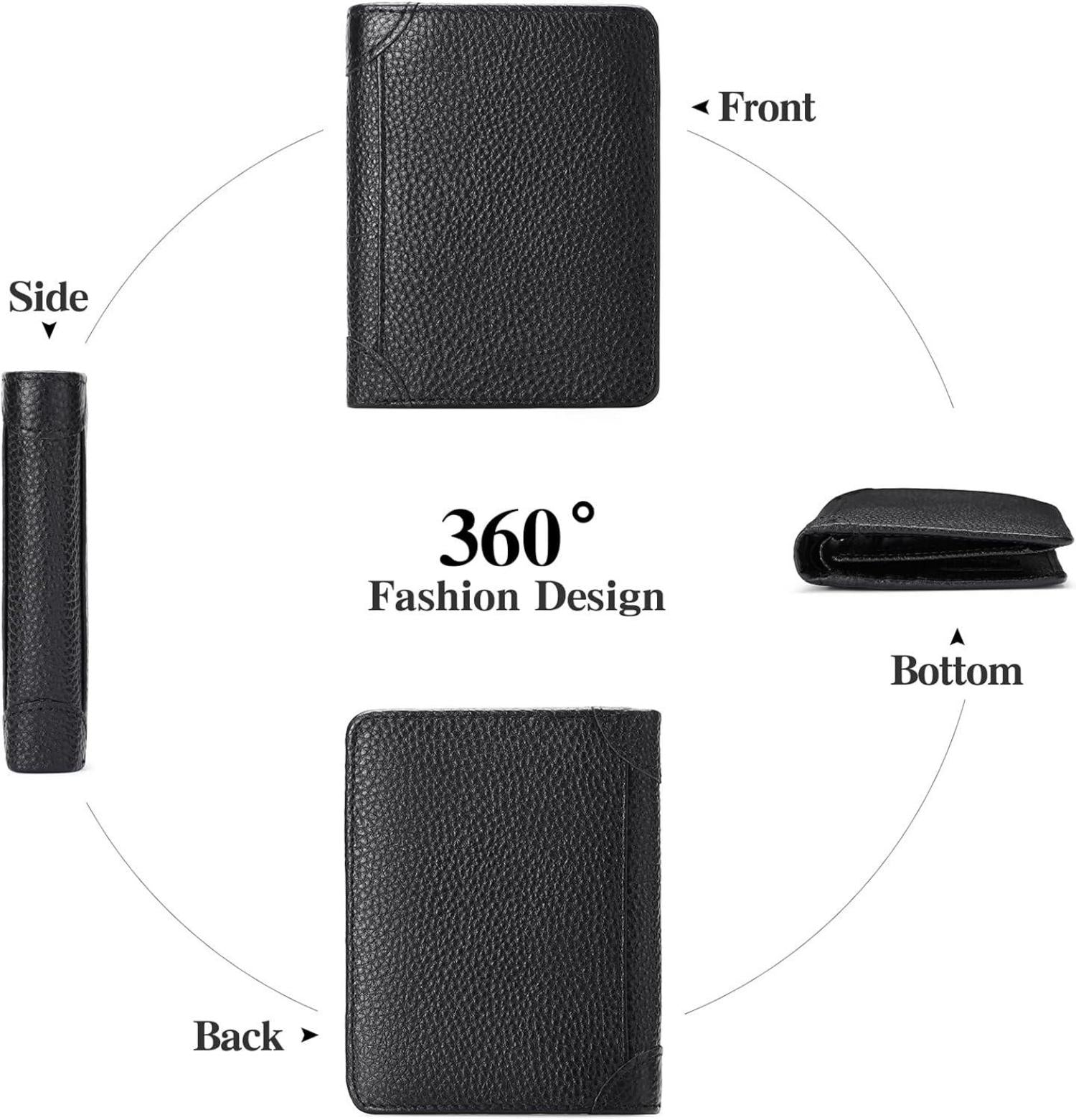 Herren Geldbörse RFID Schutz Echtleder Slim Wallet Schwarz