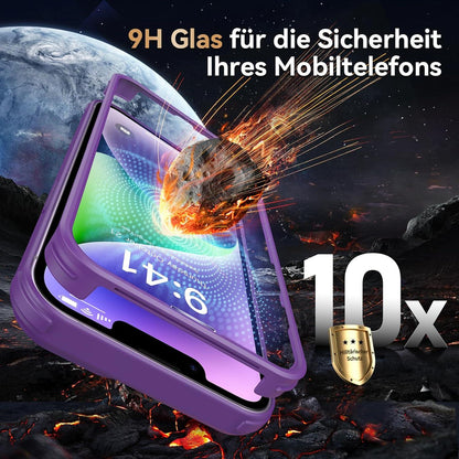 Kmofizle 360 Grad iPhone 14 Hülle mit Glas Schutzfolie - Violett