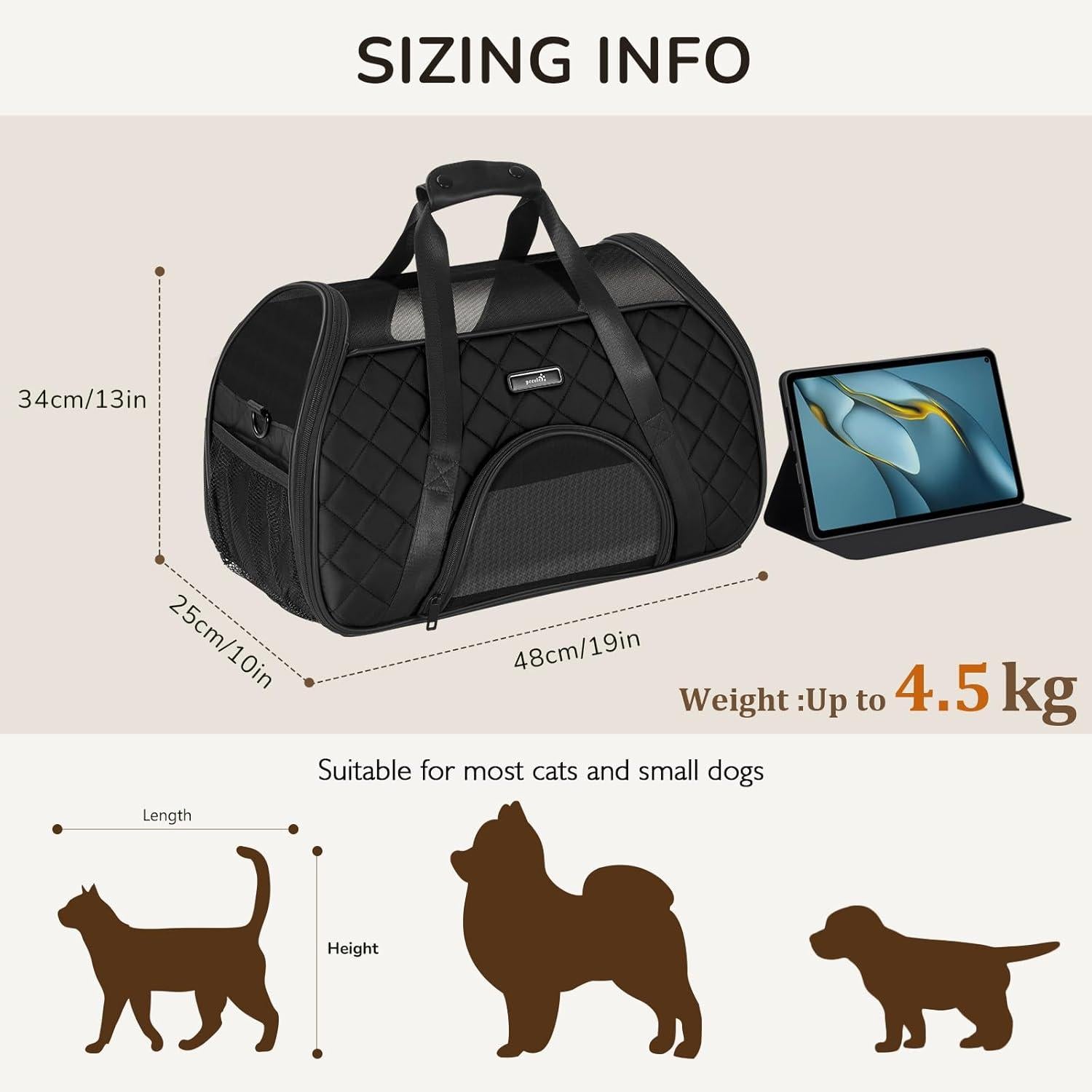 Pecute Katzentransporttasche Flugzeugfreundlich Schwarz