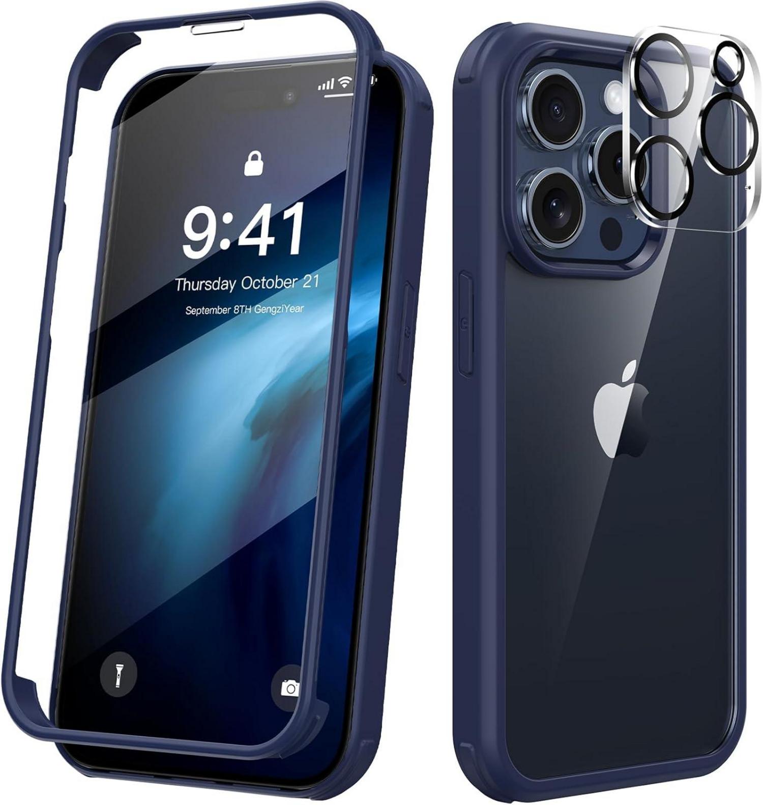iPhone 15 Pro Max Hülle 360 Grad mit Glas Schutzfolie Kameraschutz