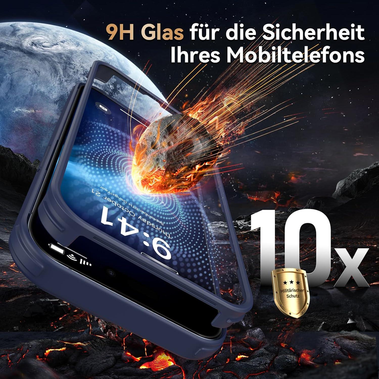 iPhone 15 Pro Max Hülle mit 360 Grad Schutz Glas Kameraschutz Blue 6.7 Zoll