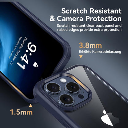 Kmofizle iPhone 15 Pro Max Hülle 360 Grad Stoßfest Blau Glasschutz Kameraschutz