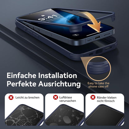 Kmofizle iPhone 15 Pro Max Hülle 360 Grad Stoßfest Blau Glasschutz Kameraschutz