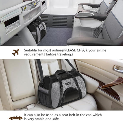 Pecute Katzentransporttasche Grau Flugzeugzugelassen Tragetasche Breit Mesh