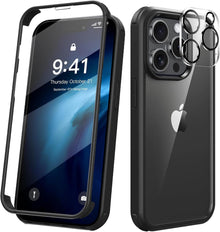 Hülle für iPhone 15 Pro Max schwarz 360 Grad Schutzfolie Kameraschutz