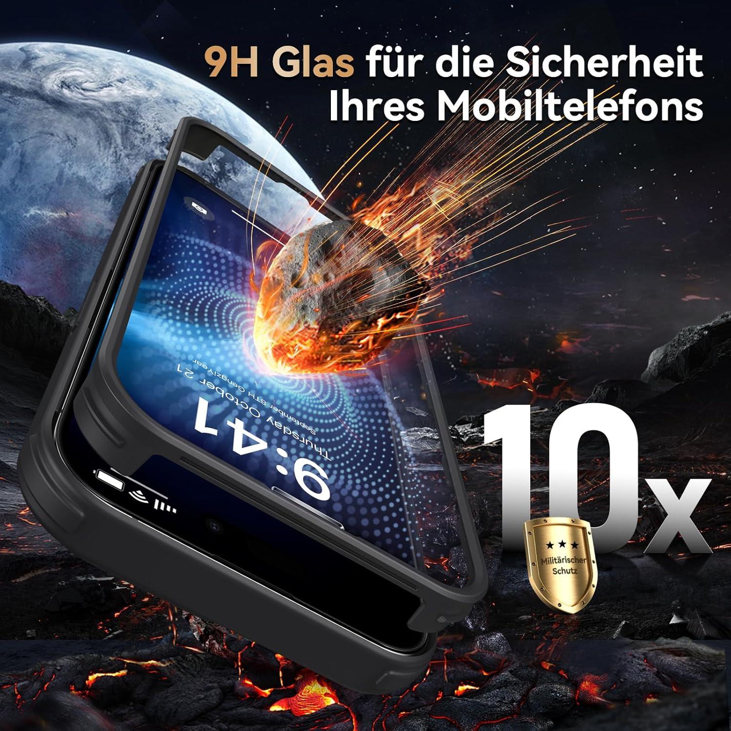 iPhone 15 Pro Max Hülle 360 Grad Schwarz mit Glas Fullbody Kmofizle