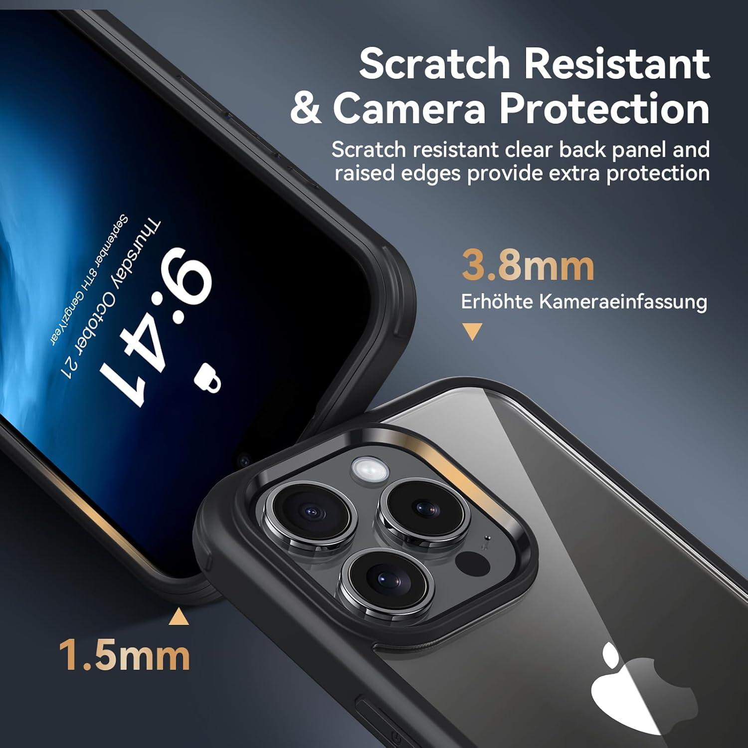Schwarze 360° Fullbody iPhone 15 Pro Max Hülle - Stoßfest mit Eingebautem Glas